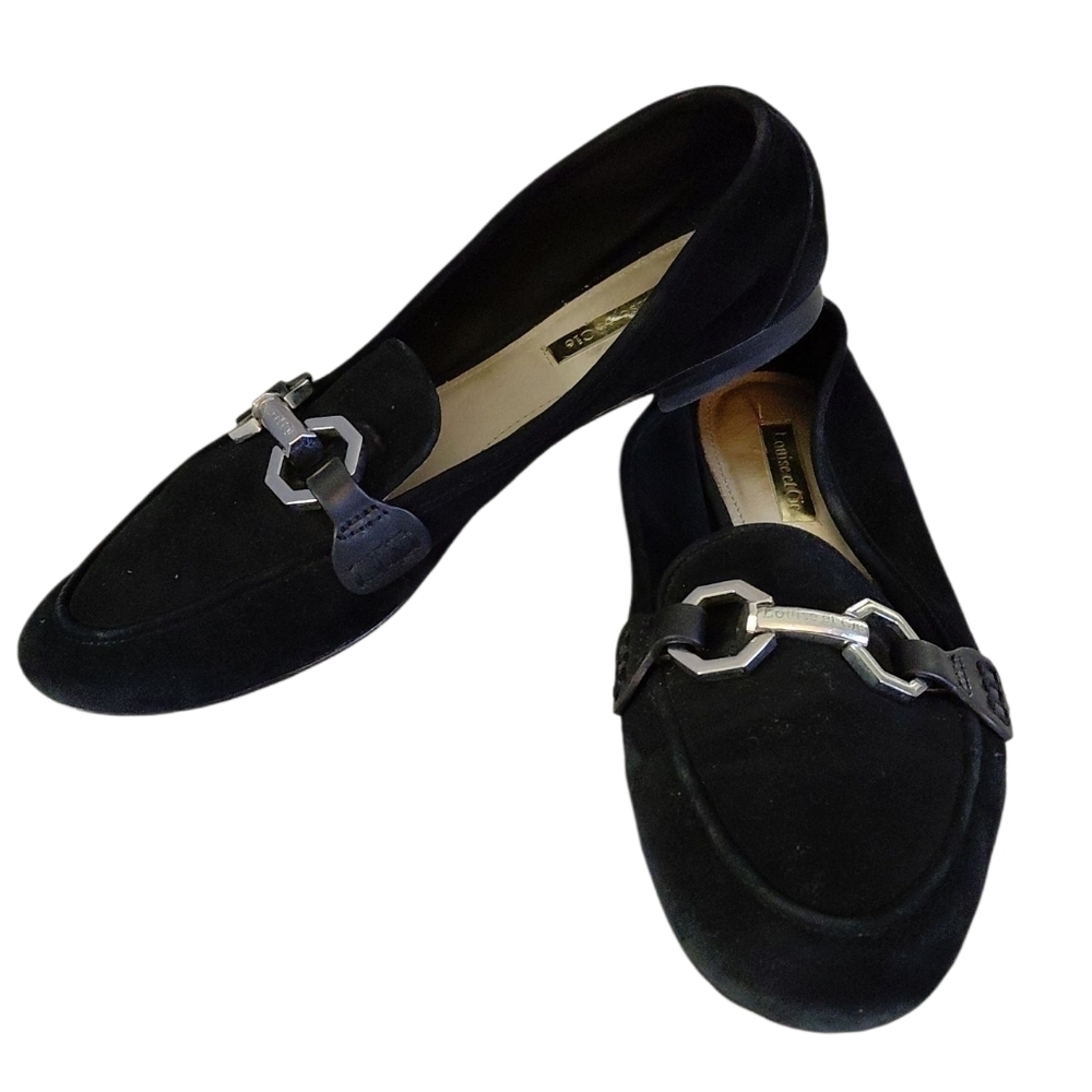 Louise et Cie Faunia Black Suede Loafers Black Silver Horse Bit Flats 7